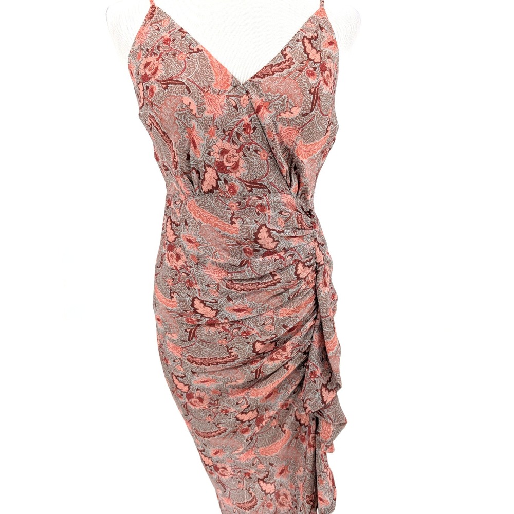 Floret Studios Ruffle Chiffon Midi Dress Teal Coral Floral Small Coquette Fairy‎ - Picture 4 of 16